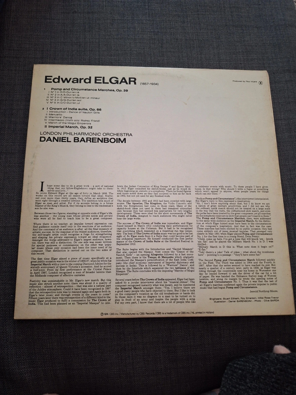 Vinyl 33RpM Elgar Daniel Barenboim Pomp And Circumstance CBS 1974 Gatefold – photo 2